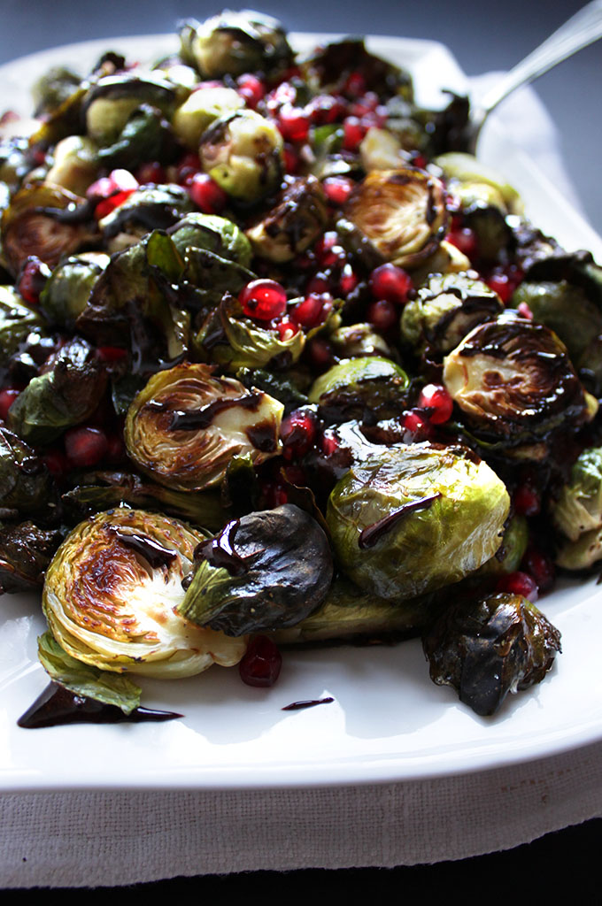 Roasted Brussels Sprouts with Pomegranate and Basalmic Glaze. #Vegan #Glutenfree
