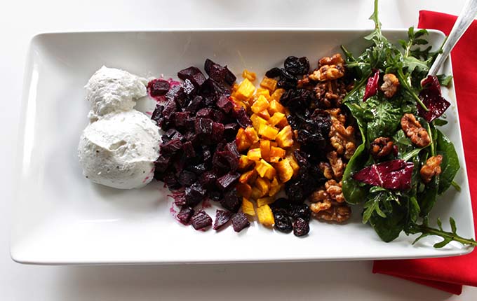 Deconstructed Honey Roasted Beet Salad with Whipped Goat Cheese. Elegent. Healthy. Simple. #vegetarian