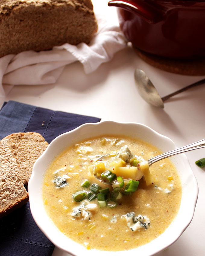 Leek Potato and Blue Cheese Soup. Easy. Delicious, Hearty. #vegetarian