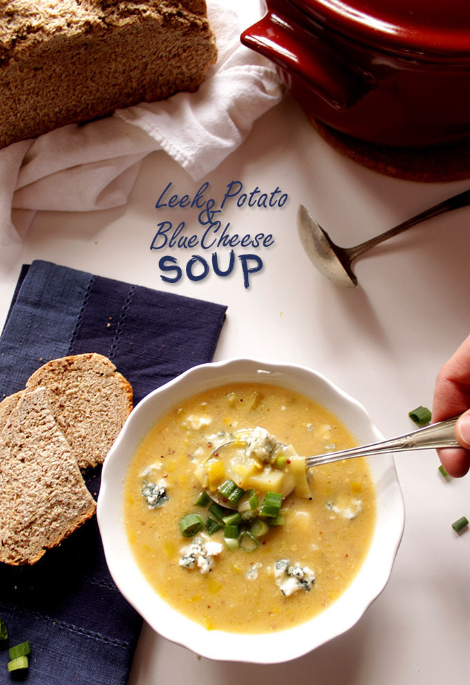 Leek Potato and Blue Cheese Soup. Easy. Simple. Perfect for St. Paddy's day!  #Vegetarian