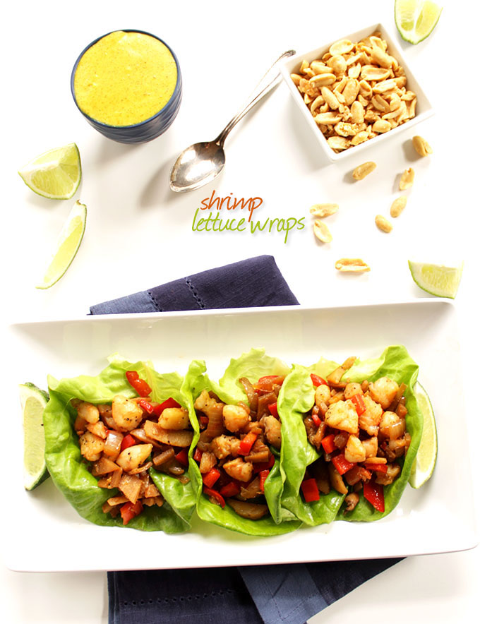 Shrimp Lettuce Wraps with Coconut Curry Sauce. Easy, quick, healthy meal. Only takes 35 minutes to make! #glutenfree