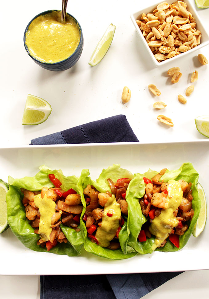 Shrimp Lettuce Wraps with Coconut curry Sauce. Simple. Easy. #glutenfree