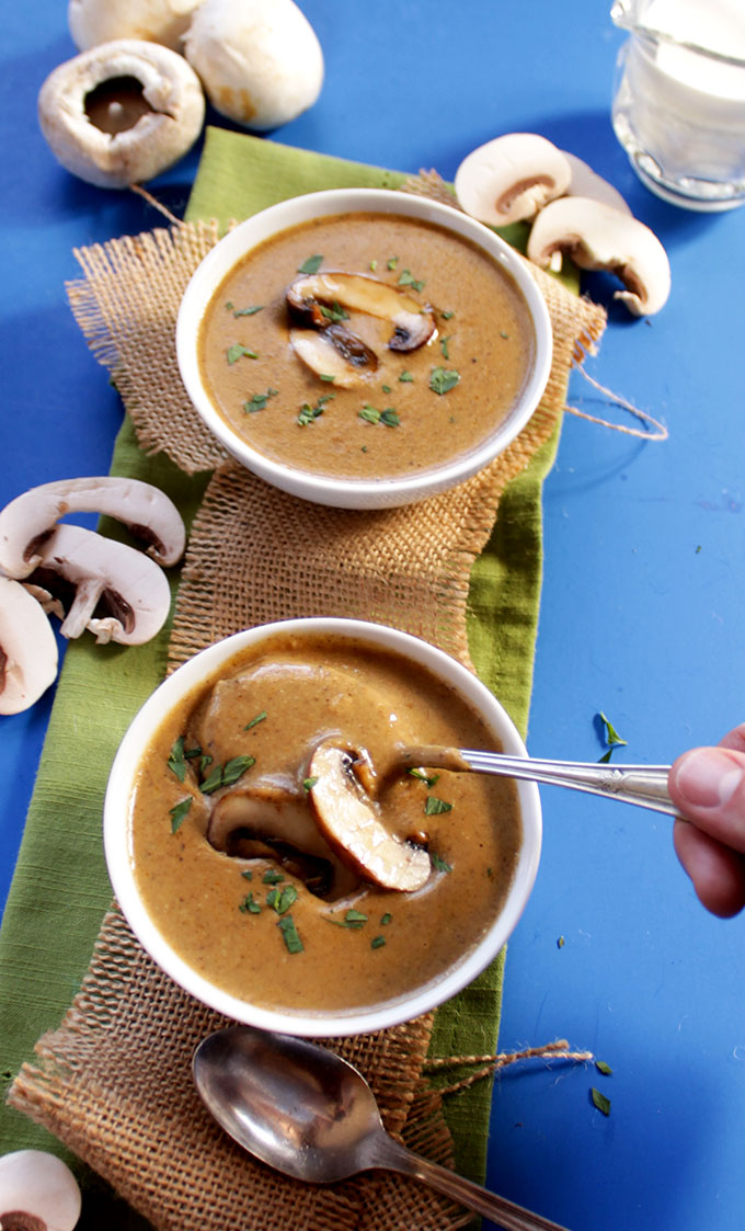 creamy mushroom soup. Great for appetizers or a side soup #Glutenfree #Soup #Vegetarian