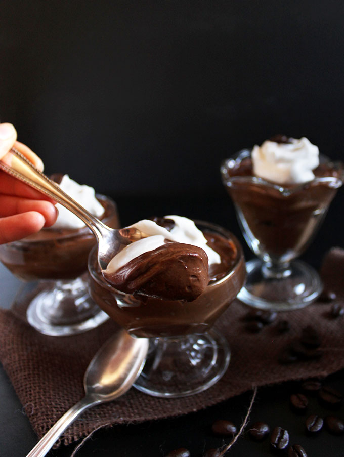 Chocolate Coffee Avocado Pudding with Coconut Whipped Cream. Decedant healthy dessert. #vegan #glutenfree #refinedsugarfree
