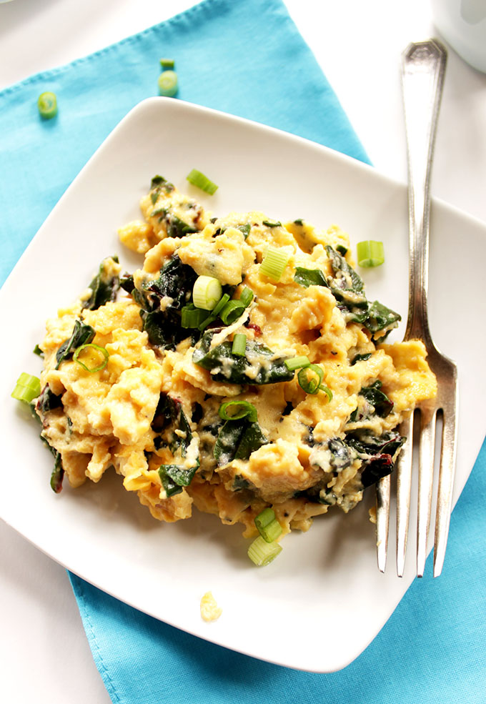 Goat Cheese Scrambled Eggs with Swiss Chard. Quick, Easy weekday #Breakfast. #glutenfree