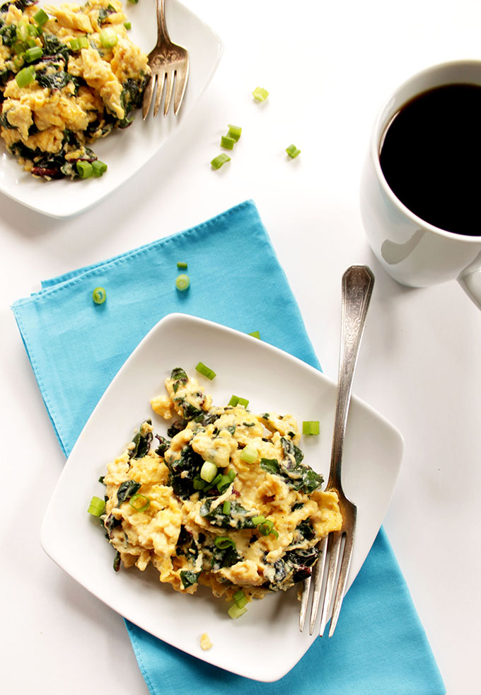 Goat Cheese Scrambled Eggs with Swiss Chard. Quick and easy #breakfast. #glutenfree