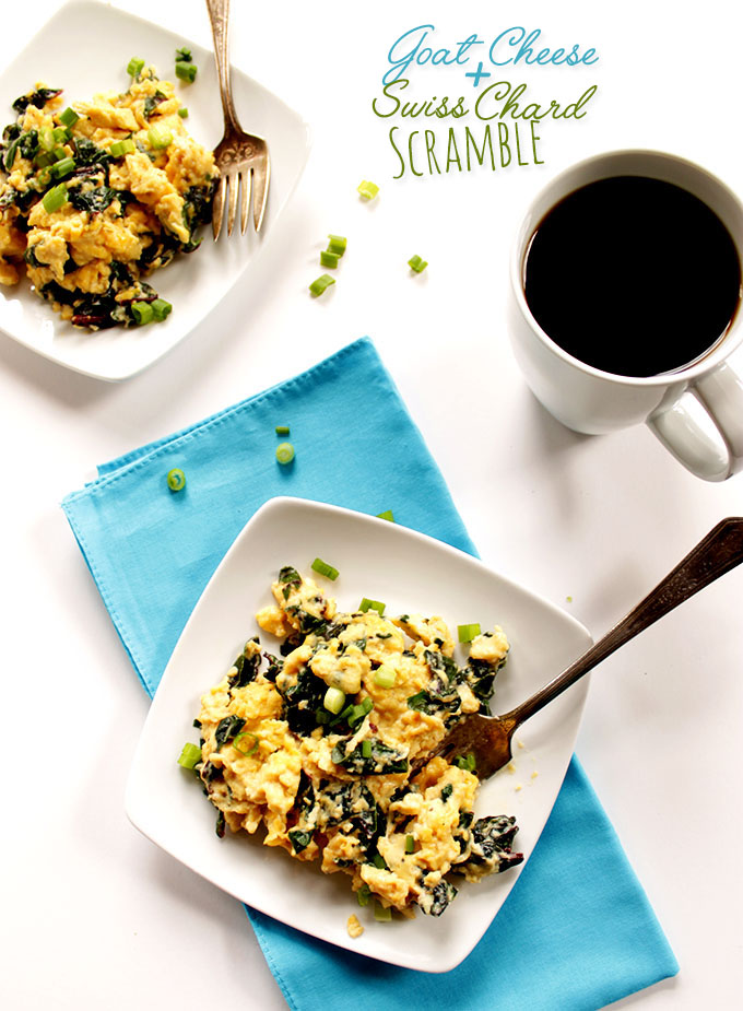 Goat Cheese Scrambled Eggs with Swiss Chard. The perfect weekday #Breakfast. #glutenfree