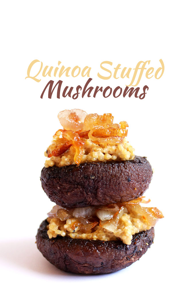 Quinoa Stuffed Mushroom Caps with Caramelized Shallots. Simple, delicious, easy #glutenfree #Vegetarian #Appetizer