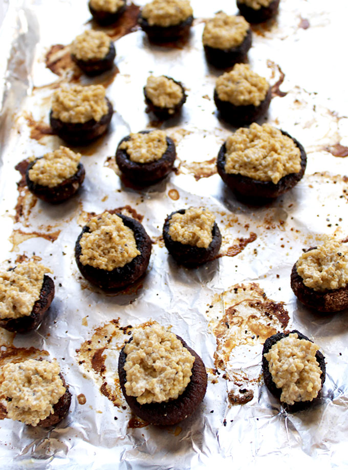 Quinoa Stuffed Mushroom Caps with Caramelized Shallots. #glutenfree #vegetarian. Delicious, simple, easy to make.