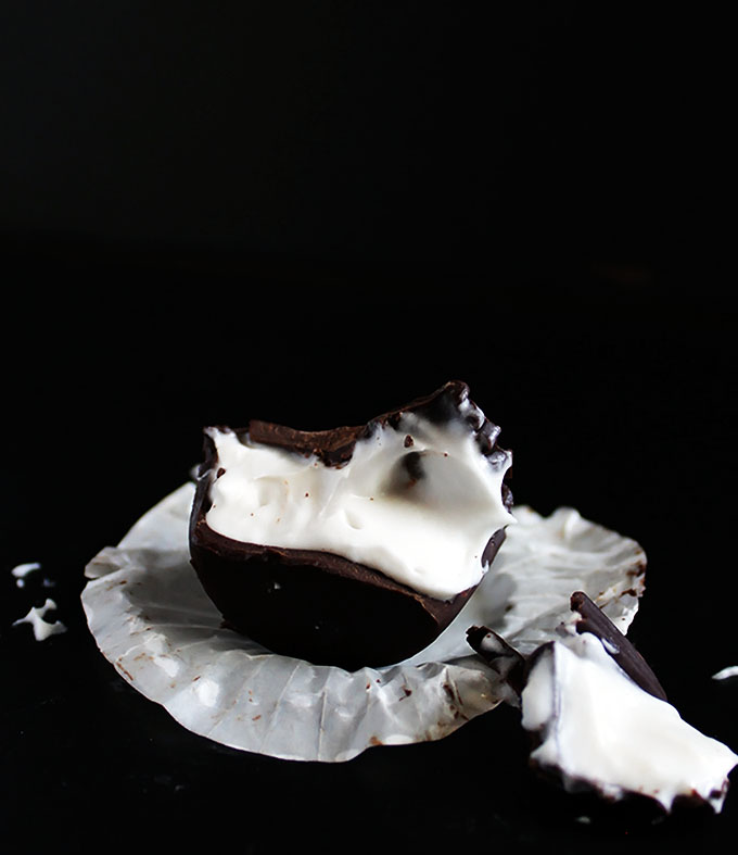 Chocolate Coconut Cream Cups. Dark Chocolate filled with whipped cream! Decedant. Easy Dessert. #vegan #glutenfree