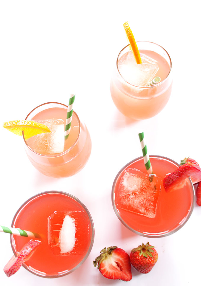 Strawberry Rhubarb and Honey Drink, 2 ways. Easy to make. Beautiful color and delicious. A sweet refreshing summertime treat.