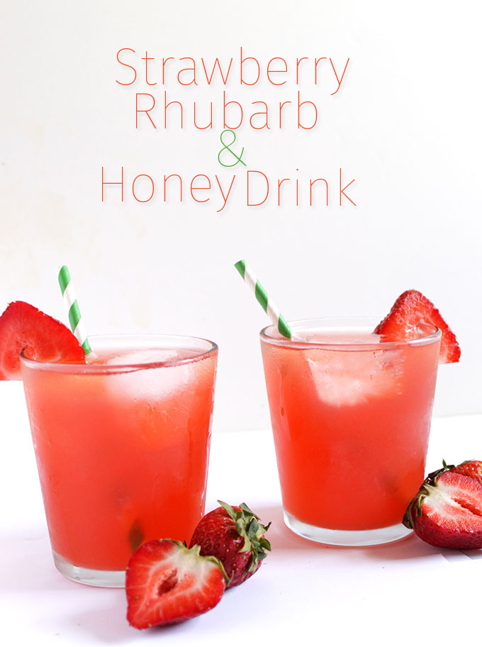 Strawberry Rhubarb and Honey Drink. Easy to make. Bursting with flavor. #rhubarb #refinedsugarfree