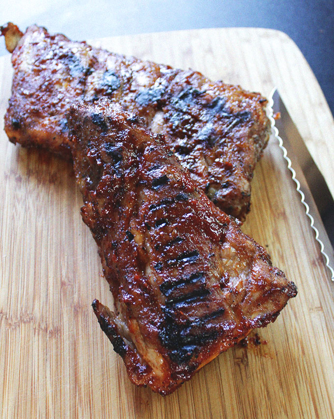 Easy Ribs with Cherry Bourbon BBQ Sauce. Perfect meal for summer. #refinedsugarfree #gluenfree