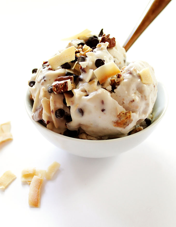 Vegan Coconut Crunch Ice Cream. Easy to make. The perfect summertime dessert. #glutenfree #vegan #refinedsugarfree