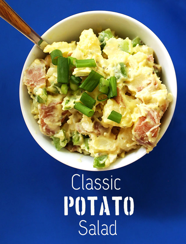 Classic Potato Salad. Simple to mak. Uber creamy. Perfect dish to bring to a summertime party. #vegetarian #glutenfree |robustrecipes.com