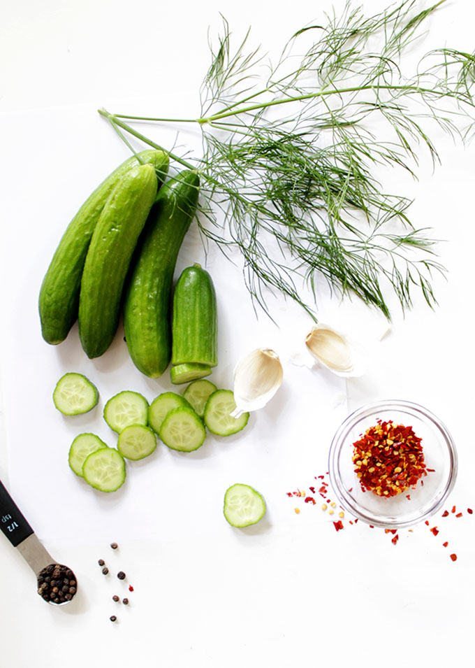 Spicy Refrigerator Pickles. No canning required. Super easy. Customizable. #vegan #glutenfree 