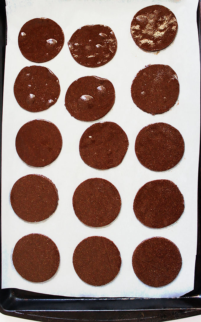Cut outs of thin and crispy chocolate cookies. #glutenfree #cookies | robustrecipes.com