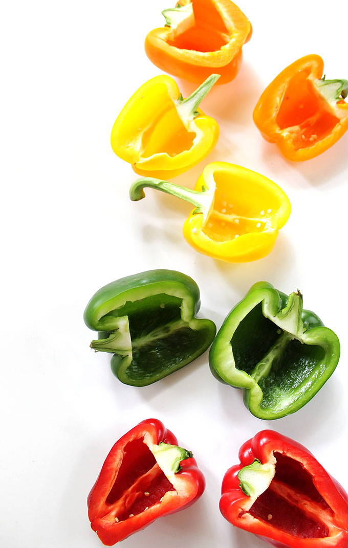 Getting ready to stuff bell peppers with Greek quinoa filling. #glutenfree #recipe | robustrecipes.com