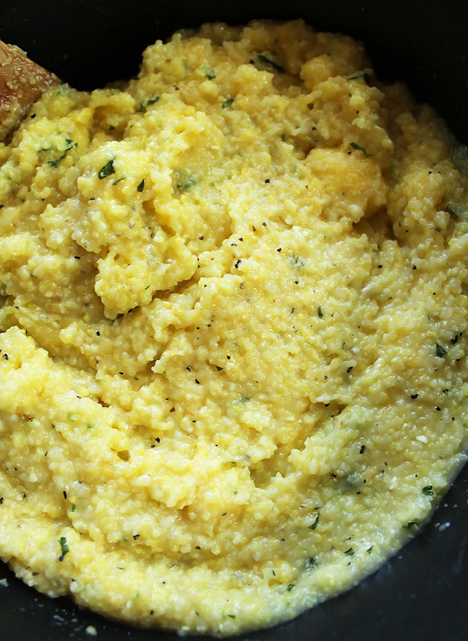 Creamy Polenta for Roasted Ratatouillie! Yum! An easy, delicious, healthy meal! #vegetarian #glutenfree  | robustrecipes.com