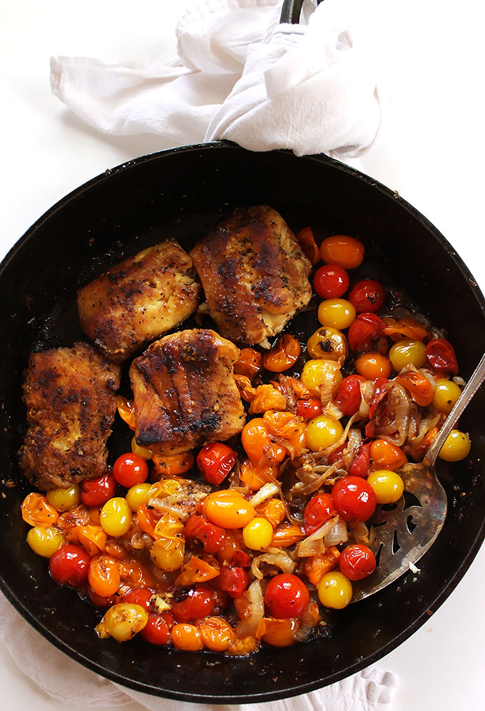 Pan Seared Cod with Blistered Tomatoes. A 1-pot meal. Easy, healty, bursting with flavor! #glutenfree | robustrecipes.com