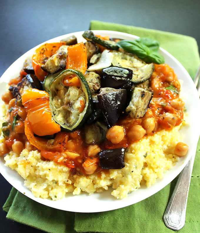 Roasted Ratatouillie with Polenta. Packed with veggies and flavor! #vegetarian #glutenfree  | robustrecipes.com