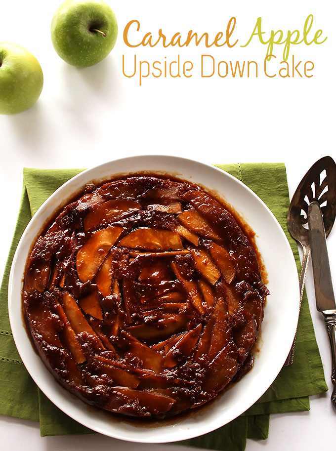 Caramel Apple Upside Down Cake. Tastes like a caramel apple baked on top of a delicious cake! #glutenfree