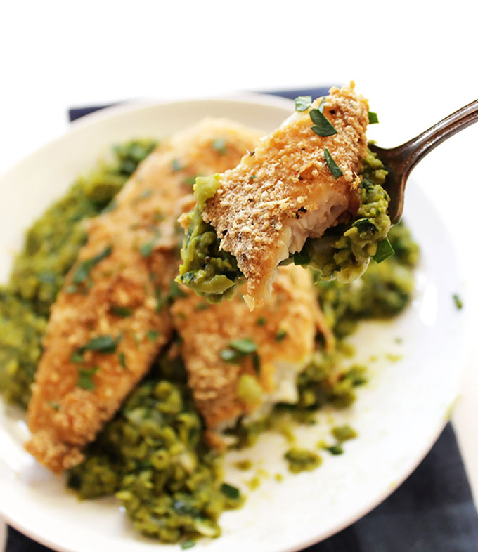 Crispy Tilapia with Mushy Peas. A quick and easy, delicious weeknight meal! #glutenfree | robustrecipes.com
