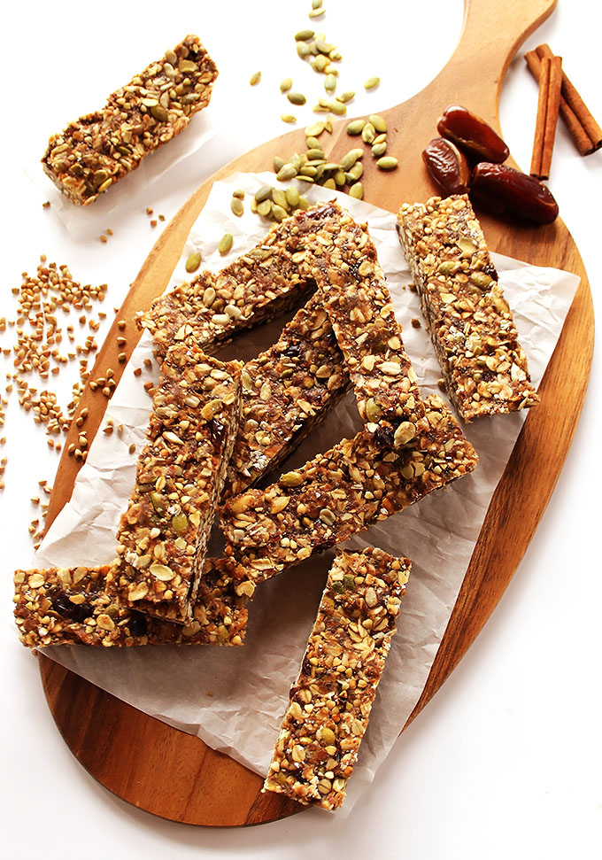 Seedy Buckwheat Granola Bars. Tasty, chewy, nutrition packed. Easy to make! #glutenfree