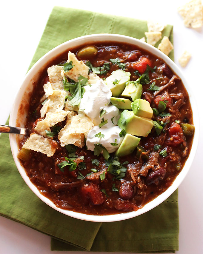 Slow Cooker Smoky Pork Chili. Delicious, hearty. Quick and easy. Perfect for fall! #glutenfree #soup