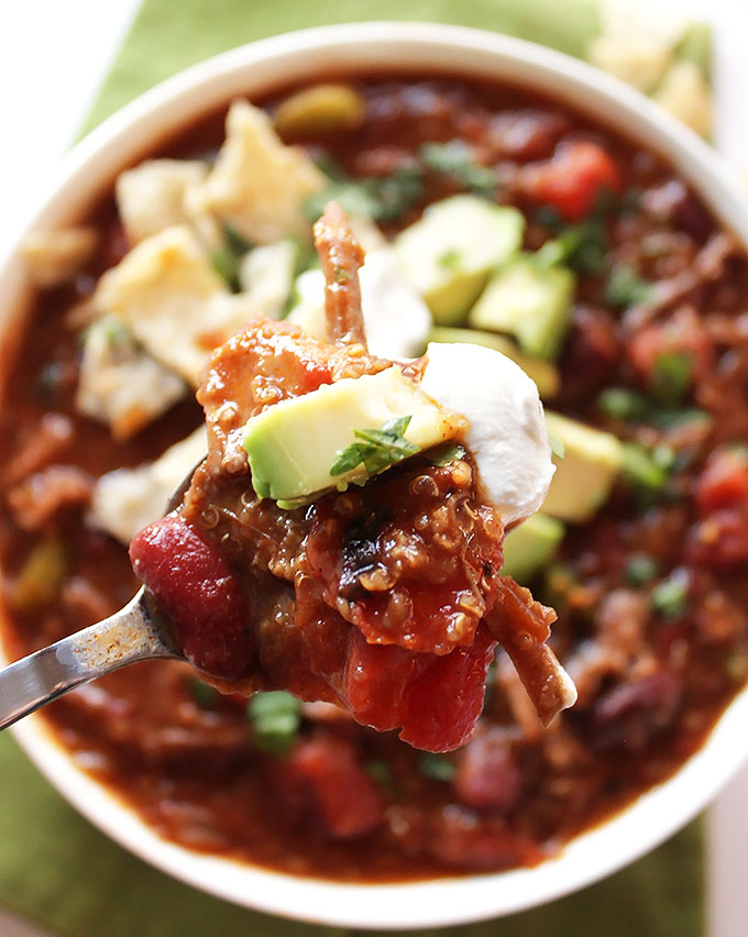 Slow Cooker Smoky Pork Chili. Hearty, filling, delicious. Easy to make! #glutenfree #soup