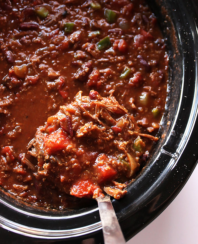 Slow Cooker Smoky Pork Chili. So Easy. So Delicious. Hearty, and filling! #soup #glutenfree