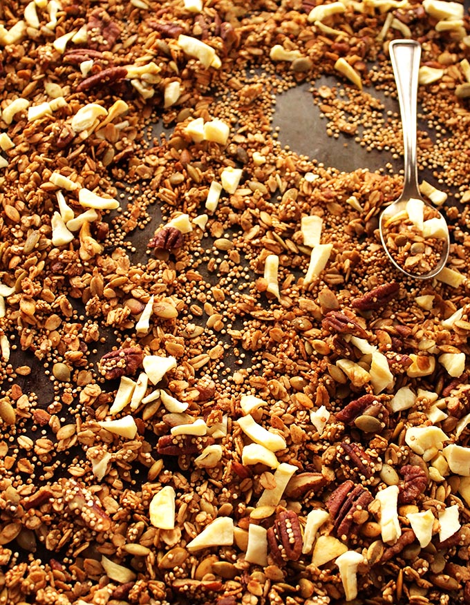Apple Spiced Granola. Super easy to make. A great snack or breakfast! Vegan and Glutenfree!