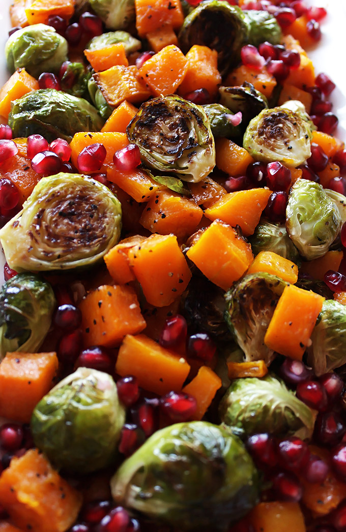 Roasted Butternut Squash And Brussels Sprouts With Pomegranate - Robust ...