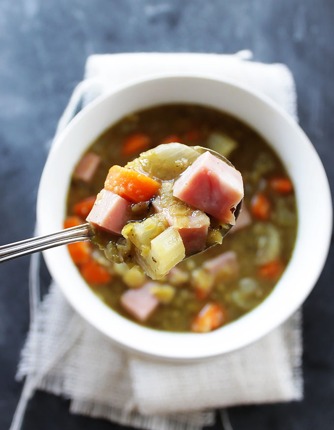 Slow Cooker Split Pea and Ham Soup. A quick and simple, healthy weeknight meal!