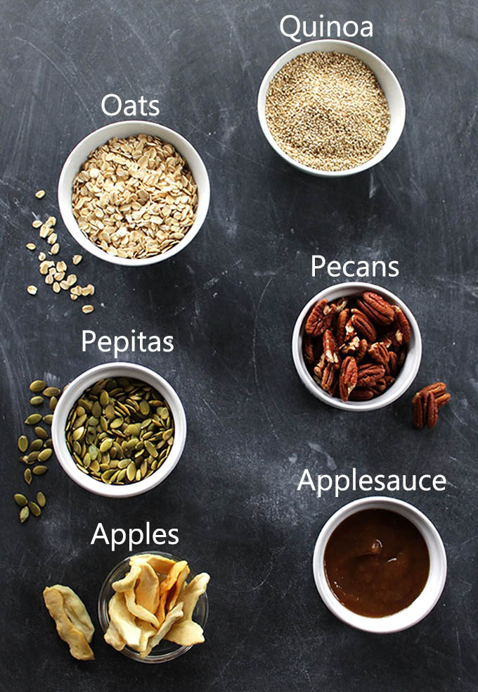 Ingredients for Apple Spiced Granola. vegan and glutenfree! Simple and easy to make! Perfect for breakfast or a snack!.