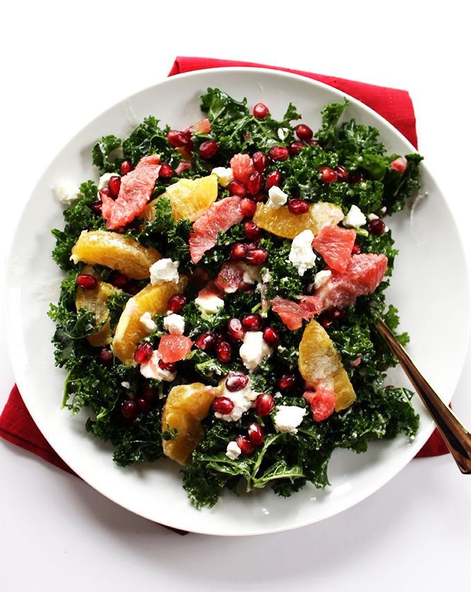 Winter Kale Salad. Super Healthy, super easy, seasonal side salad!