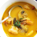Thai Sweet Potato Soup with Shrimp - A twist on classic Thai soup. Pureed sweet potato, mushrooms plenty of cilantro! Warming and tropical! Gluten Free recipe. | robustrecipes.com