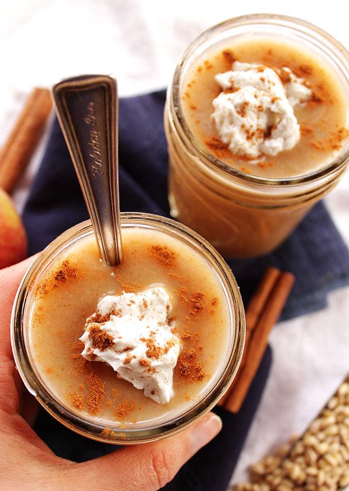 Apple Cinnamon and Barley Pudding - A traditional Irish dessert recipe. It's smooth and creamy. Bursting with apple and cinnamon flavor! EASY to make! Vegan/Dairy Free! | Robustrecipes.com