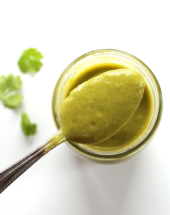 Roasted Green Enchilada Sauce -This sauce is made of whole food: tomatillos, shallots, garlic, poblano peppers, jalepeno peppers, and cilantro. EASY to make. Creamy, and bursting with smoky-spicy flavor. Not just for enchiladas, good on eggs, plain chicken, tacos, etc. Vegan/Gluten Free. | robustrecipes.com