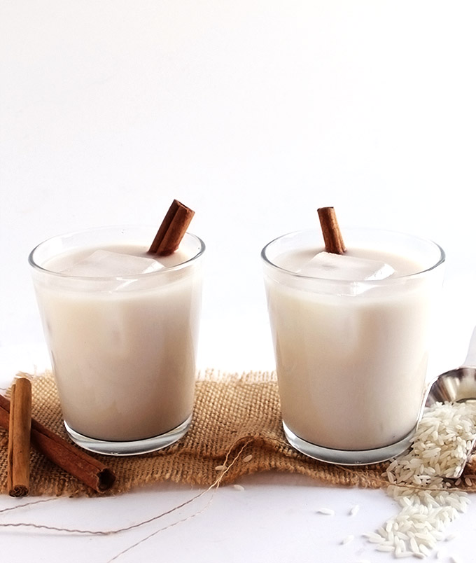 Naturally Sweetened Horchata - Creamy rice - almond cinnamon drink. Indulgent enough for dessert. Naturally sweetened with agave nectar. EASY to make! Vegan/Dairy Free/Gluten Free. | robustrecipes.com