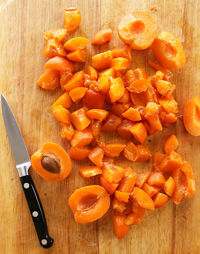 Cutting up apricots for One Pan Apricot Chicken
