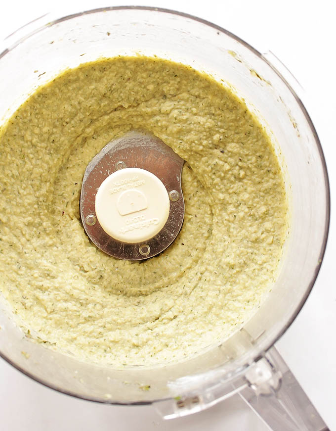 Ranch Hummus - getting all smooth and creamy in the food processor! Vegetarian/Gluten Free.