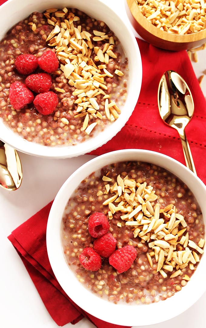 Raspberry Buckwheat Breakfast Porridge - EASY breakfast, comes together in 12 minutes. Creamy, satisfying real food recipe that's perfect for chilly mornings! Vegan/Gluten Free | robustrecipes.com