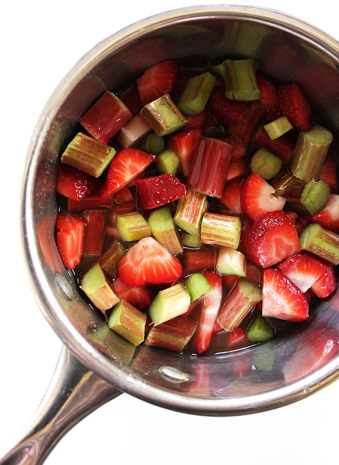 Making Strawberry Rhubarb compote.