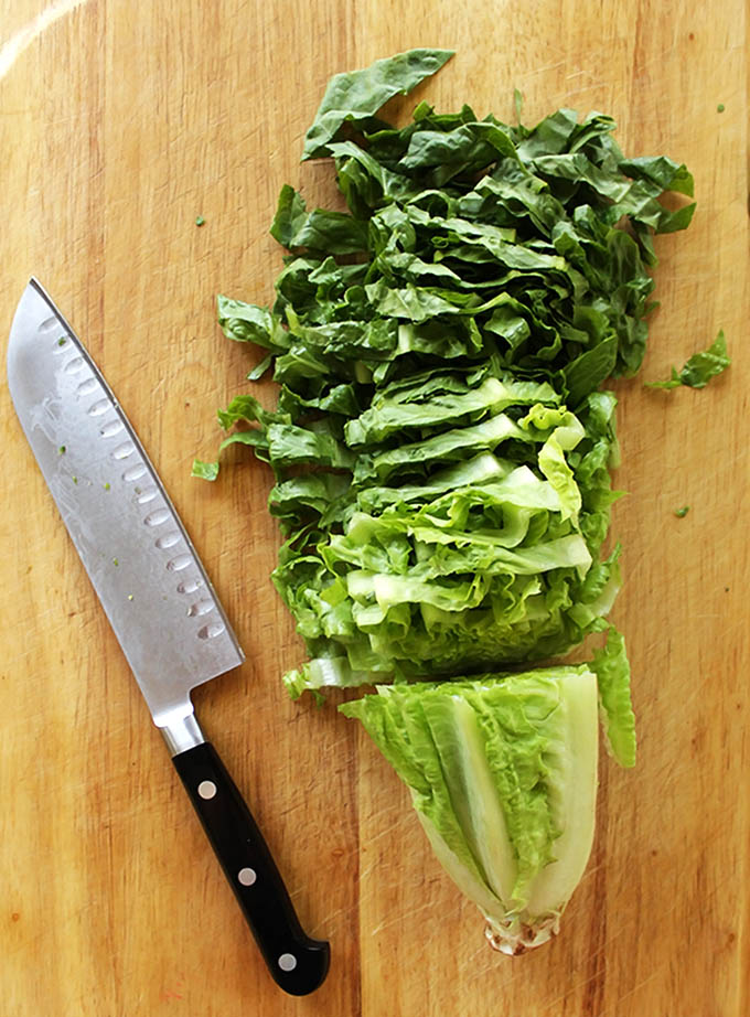 Shredded romaine lettuce for Healthy Taco Salad.