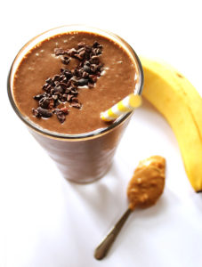 Chocolate Peanut Butter Banana Smoothie - a healthy smoothie that tastes like a milk shake. It's thick and creamy, easy to make, only 6 ingredients. We love this recipe post workout! Vegan/Gluten Free