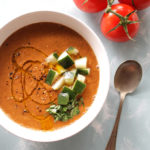 Easy Gazpacho - A refreshing vegetable soup that's served chilled. It's perfect for hot and humid days! This recipe is healthy and easy to make! Vegan/gluten free/vegetarian.