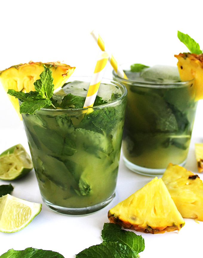 Pineapple Mojitos - Slightly sweet, minty, refreshing, and super easy to make! This recipe is best enjoyed on a hot evening! Refined sugar free/ gluten free.