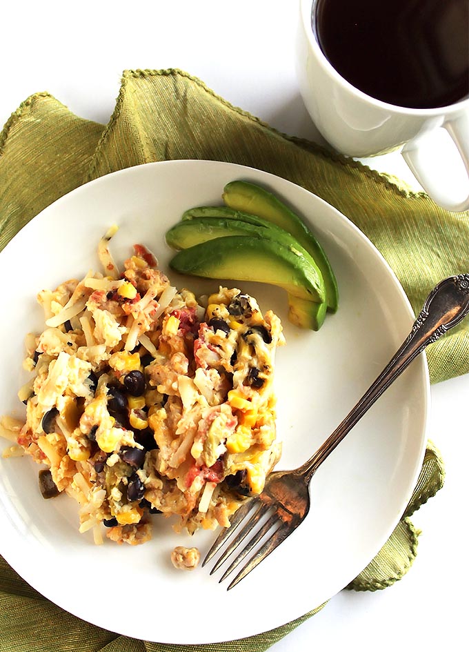 Mexican Crock Pot Breakfast Casserole - Perfect for feeding a crown or make ahead breakfasts. An easy recipe that cooks while you sleep! Gluten Free