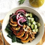 Fall Kale Salad with Roasted Delicata squash - Perfect for a side salad or easy to adapt for a complete meal. Warming and satisfying recipe! vegan/gluten free